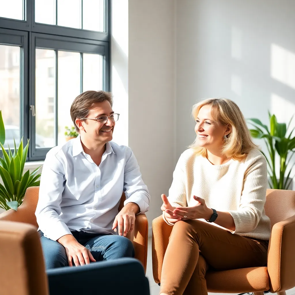 Coach en cliënt in een positieve coaching sessie
