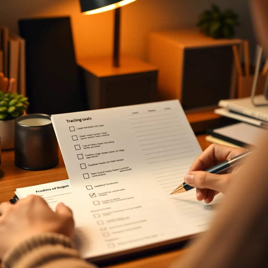 Persoon die doelen bijhoudt in een planner met afgevinkte items