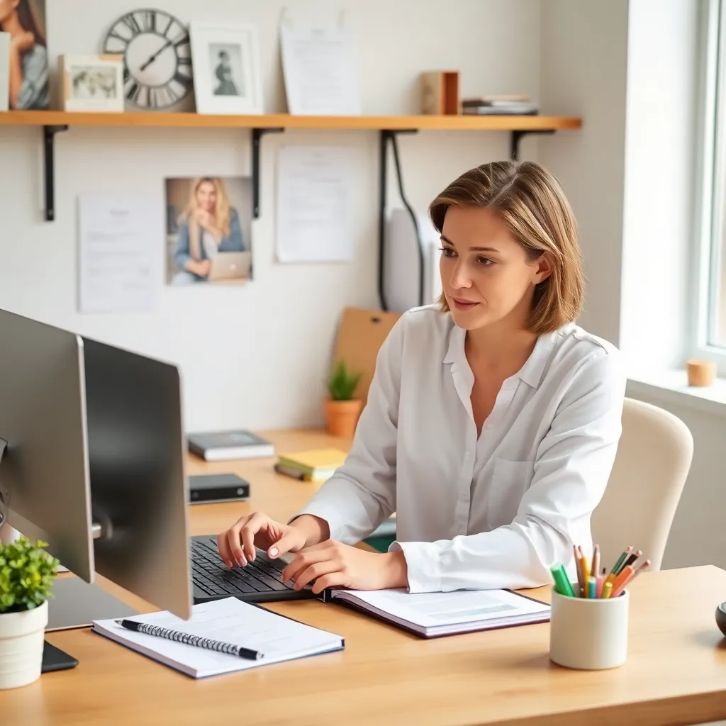 Persoon die productief werkt aan een bureau met notities en een planner