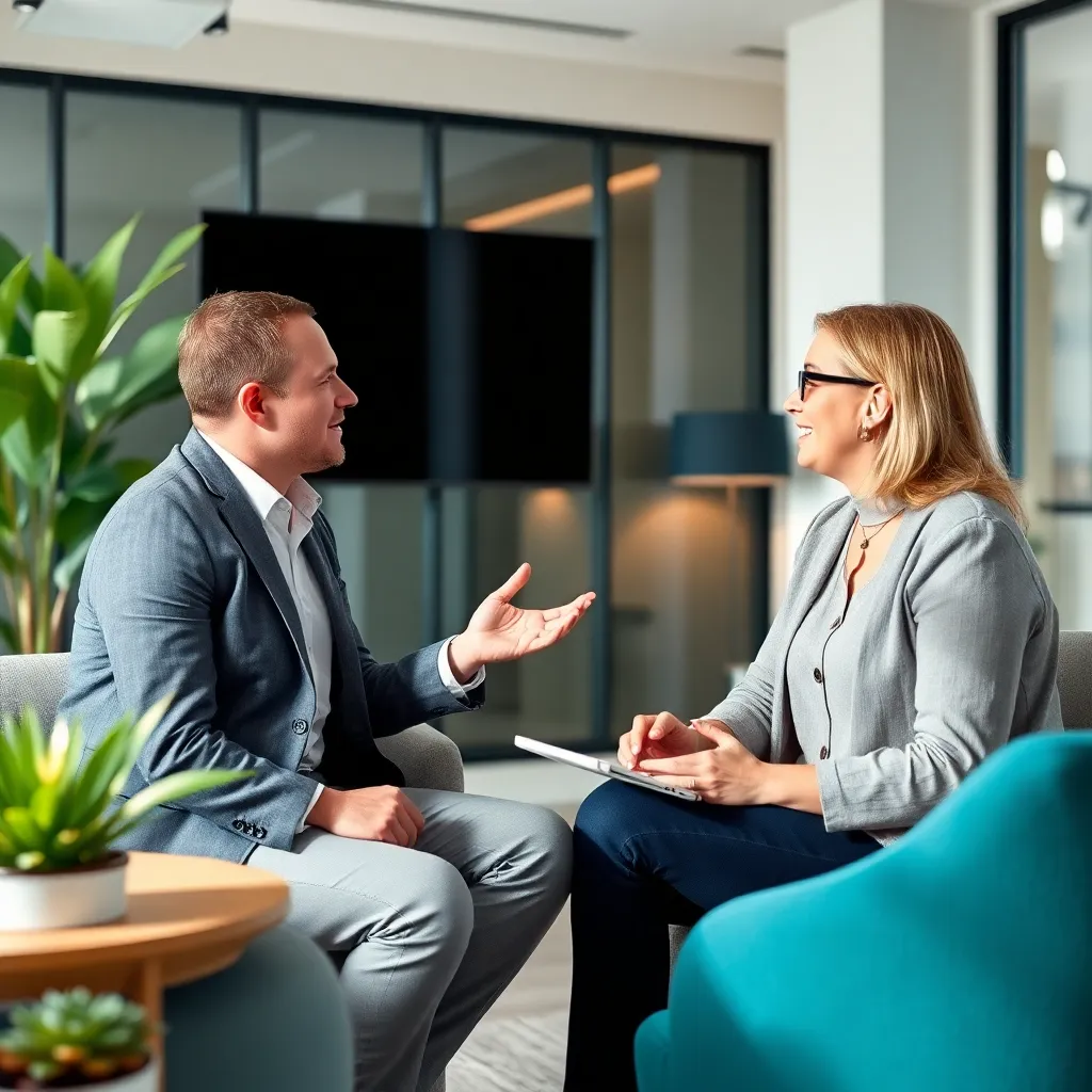 Coach en client in een positief gesprek tijdens een coaching sessie